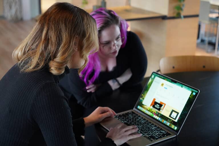 personer ser på laptop